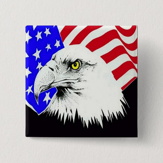 Bald Eagle und die amerikanische Flagge Button (Vorderseite)