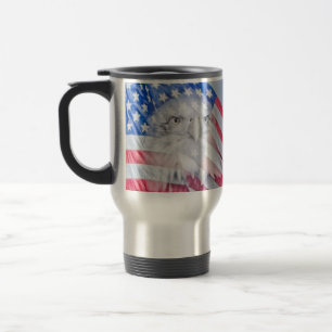 Bald Eagle und die amerikanische Flagge Reisebecher