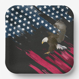 Bald Eagle unter amerikanischer Flagge Abstrakt Pappteller