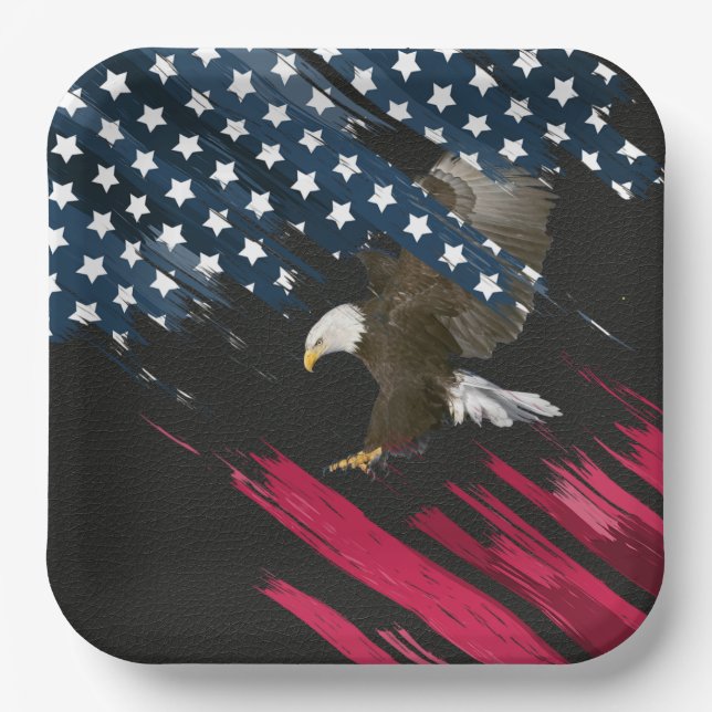 Bald Eagle unter amerikanischer Flagge Abstrakt Pappteller (Vorderseite)