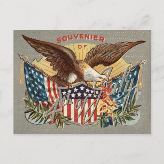 Bald Eagle US Flag Fireworks Firecracker Postkarte (Vorderseite)