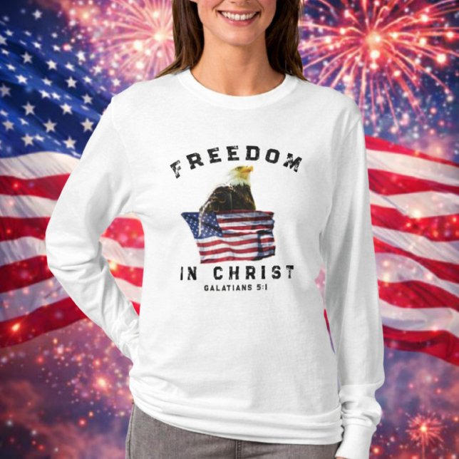 Bald Eagle & USA Flag Patriotic Christian Sweater T-Shirt (Freedom in Christ Patriotic Sweatshirt for Christian Women)