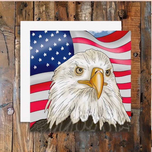 Bald Eagle vor der amerikanischen Flagge Patriotis (Von Creator hochgeladen)