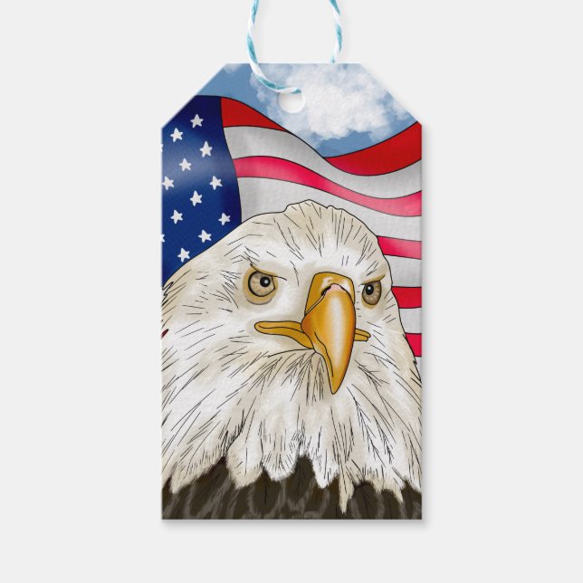 Bald Eagle vor der amerikanischen Flagge Patriotis Geschenkanhänger (Vorderseite)