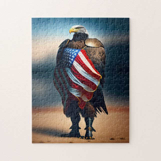 Bald Eagle Wearing Armor Holding An American Flag Puzzle (Vertikal)