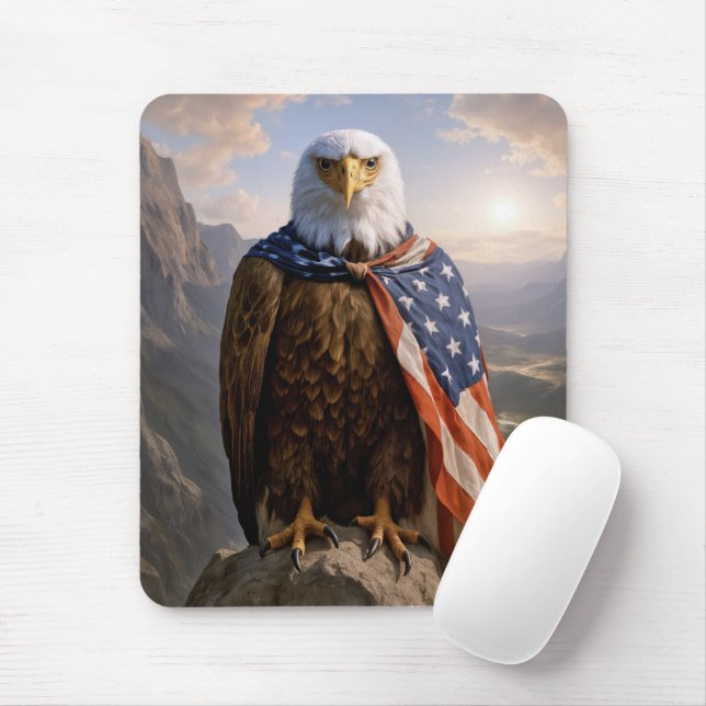 Bald Eagle With American Flag Cape Mousepad (Mit Mouse)