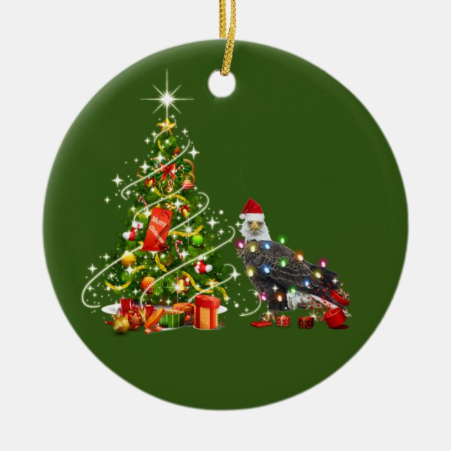 BALD EAGLE With Hat Scaft Christmas Keramik Ornament (Vorne)