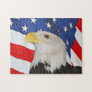 Bald Eagle With Waving Flag of the United States Puzzle