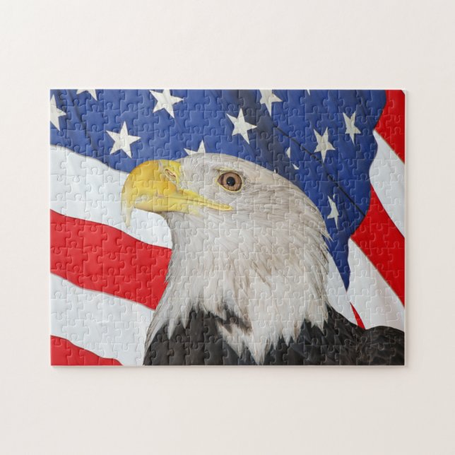 Bald Eagle With Waving Flag of the United States Puzzle (Horizontal)