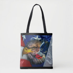 Bald Eagle Wolf American Flag
