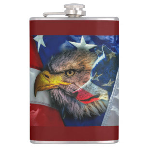 Bald Eagle Wolf American Flag Flachmann