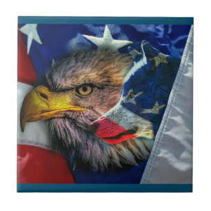 Bald Eagle Wolf American Flag Fliese