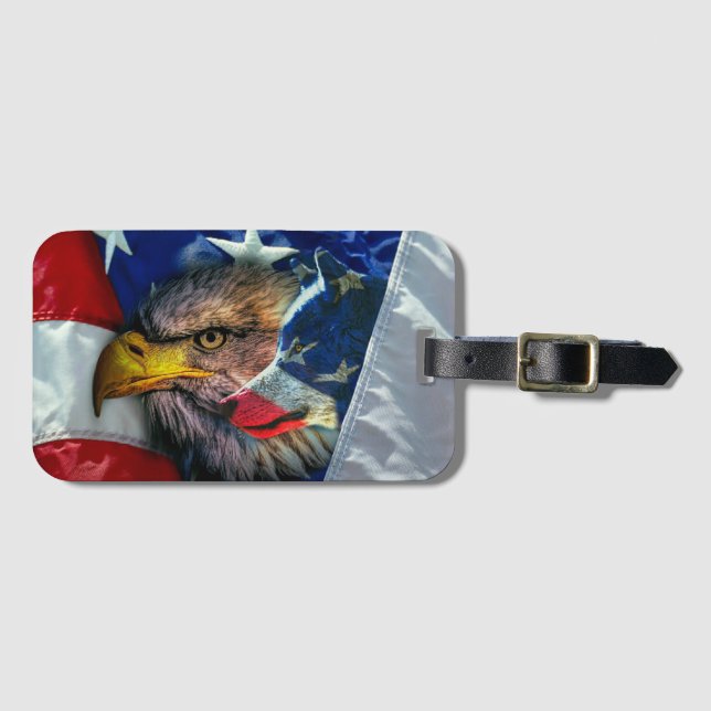 Bald Eagle Wolf American Flag Gepäckanhänger (Vorderseite (Horizontal))