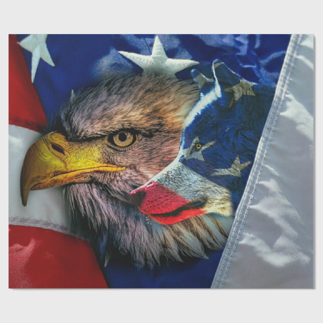 Bald Eagle Wolf American Flag Geschenkpapier (Flach)