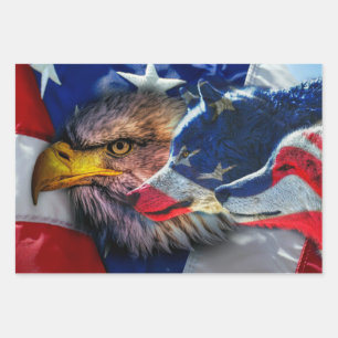 Bald Eagle Wolf American Flag Geschenkpapier Set