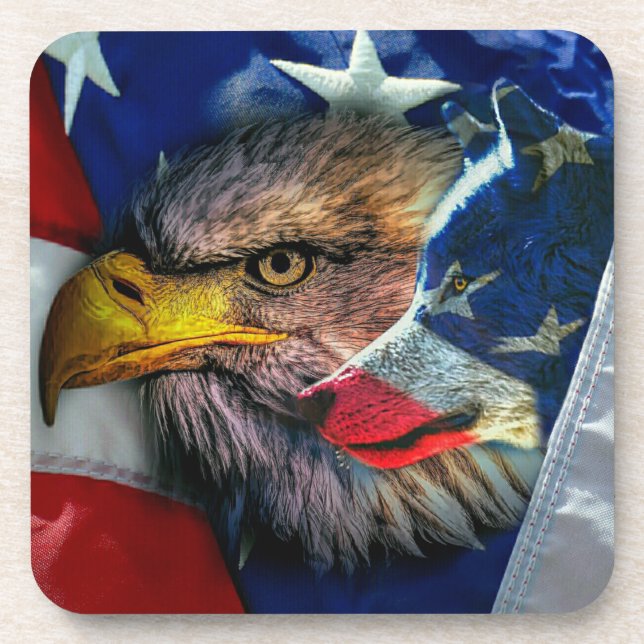 Bald Eagle Wolf American Flag Getränkeuntersetzer (Vorderseite)