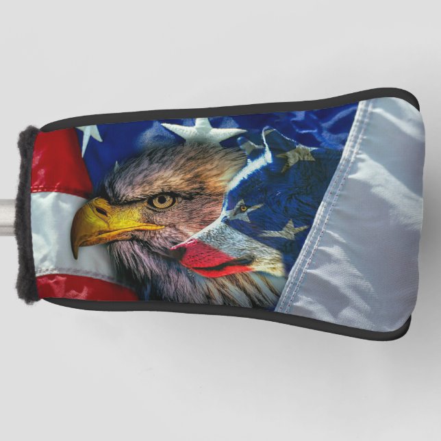 Bald Eagle Wolf American Flag Golf Headcover (Vorderseite)