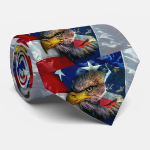 Bald Eagle Wolf American Flag Krawatte