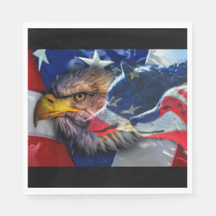 Bald Eagle Wolf American Flag Serviette