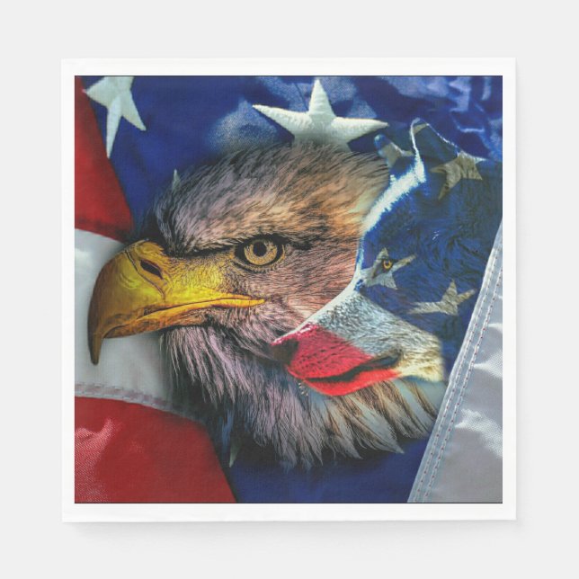 Bald Eagle Wolf American Flag Serviette (Vorderseite)