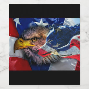 Bald Eagle Wolf American Flag Weinetikett