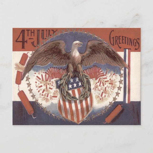 Bald Eagle Wreath American Shield Fireworks Postkarte (Vorderseite)