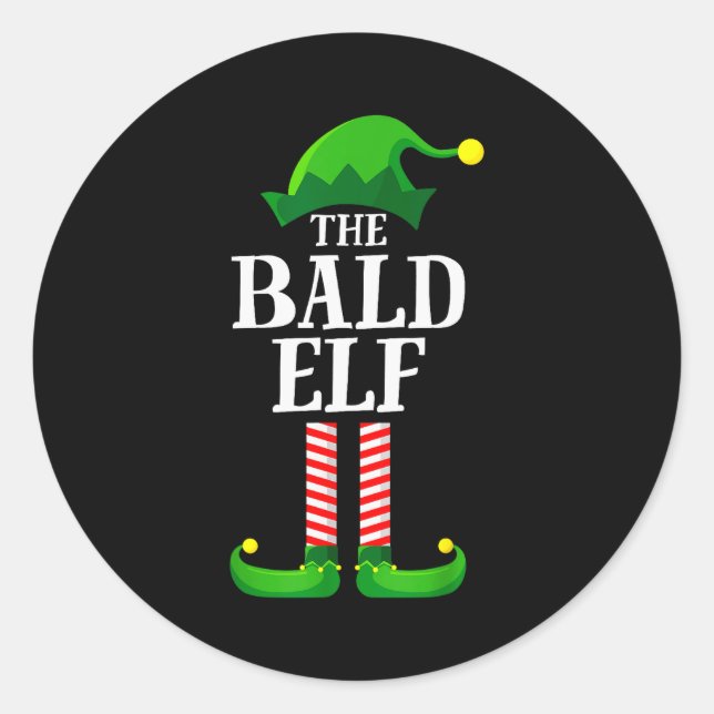 Bald Elf Matching Family Group Christmas Party Pyj Runder Aufkleber (Vorderseite)
