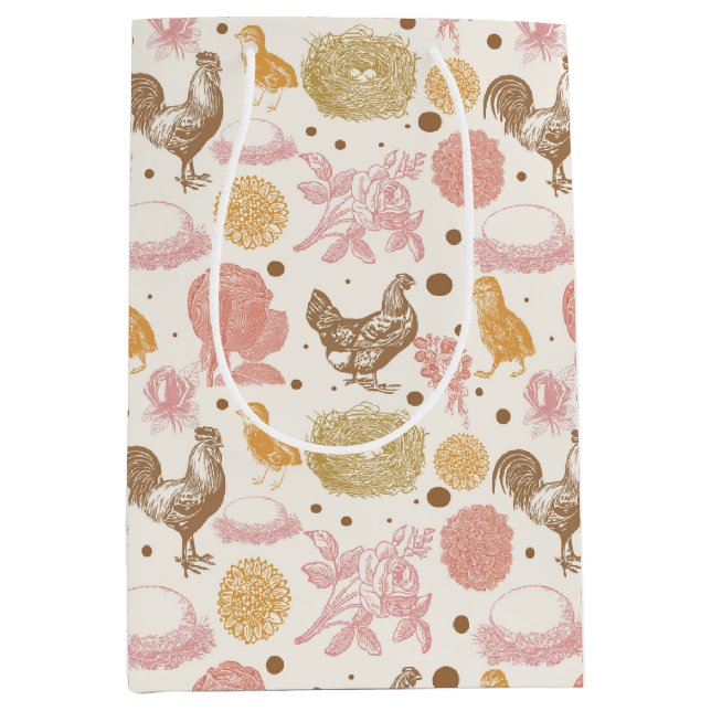 Bald hühnerflorales Muster Mittlere Geschenktüte (Vorderseite)