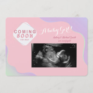 Bald kommen Foto-Schwangerschafts-Rosa-Mitteilung Einladung