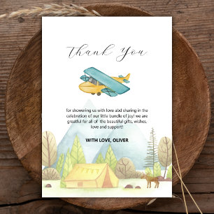 Bald Landung Vintage-Wald-Flugzeug-Baby-Party Dankeskarte