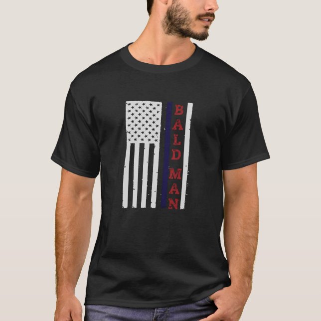 BALD MAN USA Flag Patriotic T-Shirt (Vorderseite)