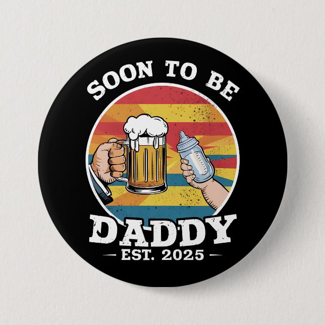 Bald Papa 2025 Erster Papa 2025 Retro Button (Vorderseite)