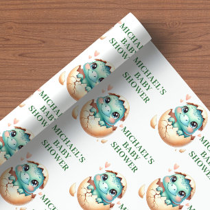 Bald Schlüpfend Blaues Dino-Baby-Party-Geschenkpap Geschenkpapier
