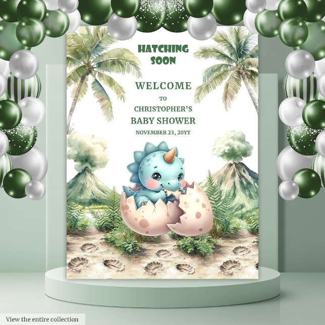 Bald schnelles Baby Duschbanner Dinosaurier Design Wandteppich (Hatching Soon Baby Shower Banner Dinosaur Design)