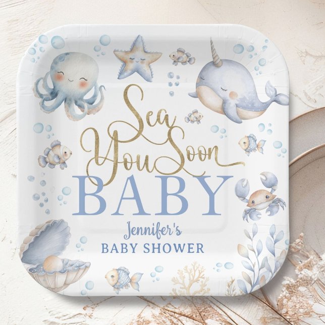 Bald sehen im Ozean - Baby Shower Junge Blau  Pappteller (Von Creator hochgeladen)