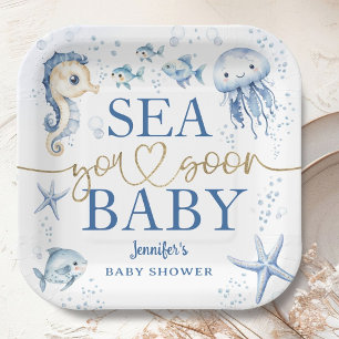 Bald sehen wir uns Baby Shower Junge Navy Blau Oze Pappteller