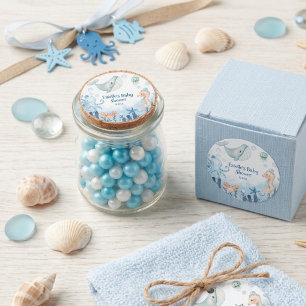 Bald sehen wir uns, Baby Shower Krake Seepferd Kre Runder Aufkleber