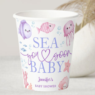 Bald sehen wir uns Baby Shower Mädchen Rosa Ozean Pappbecher