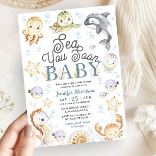 Bald sehen wir uns Baby Shower Ozean Geschlechtsne Einladung