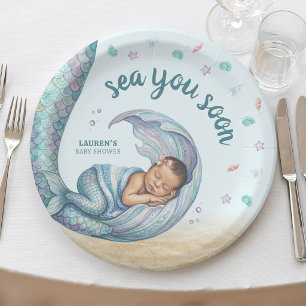 Bald sehen wir uns Meerjungfrau-Baby-Party Pappteller