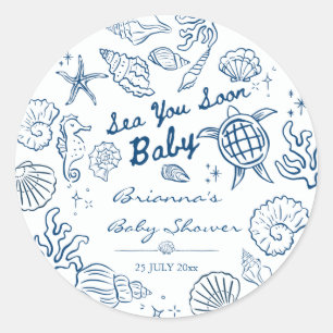 Bald sehen wir uns, Muscheln Strand Junge Baby Sho Runder Aufkleber