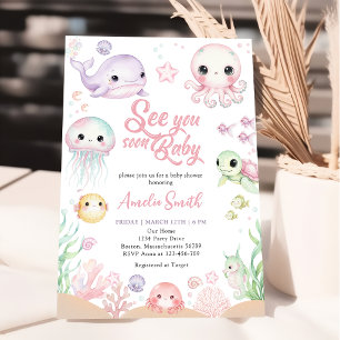 Bald sehen wir uns Ozean-Tier-Baby-Party Einladung