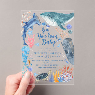 Bald sehen wir uns Ozean-Tiere Junge Baby-Party-Ei Acryleinladungen