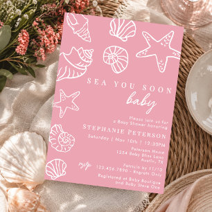 Bald sehen wir uns Rosa Küsten-Strand Mädchen Baby Einladung