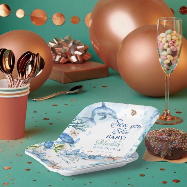 Bald sehen wir uns, Seashell-Baby-Party Pappteller (Multi)