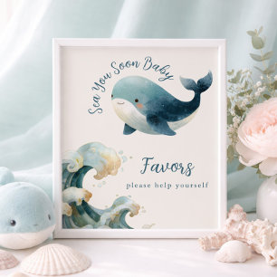 Bald sehen wir uns Wal Elfenbein Baby Shower Gesch Poster
