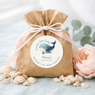 Bald sehen wir uns Wal Elfenbein Danke Baby Shower Runder Aufkleber