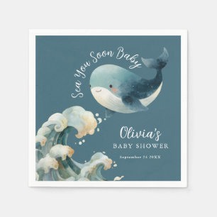 Bald sehen wir uns Wal Ozean Türkis Baby Shower Serviette