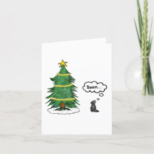 'Bald' Tree and Cat Holiday Card - Englisch, Tuxed Feiertagskarte