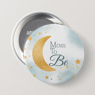 Bald werdende Mutter Über den Mond Baby Shower Button